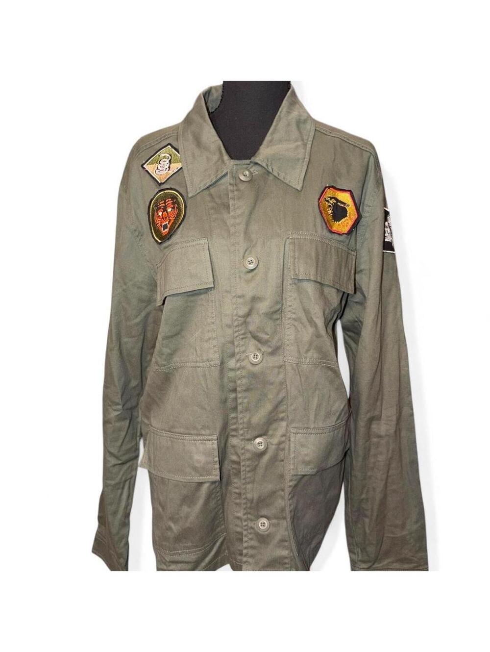 XXX RUDE Olive Green Military Utility Jacket with Patches Punk Alt – Size M